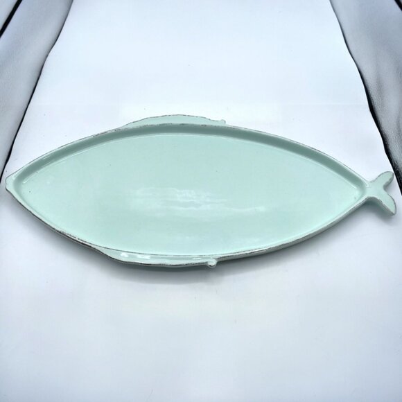 NEW Vietri Italy Large Light Blue Figural Fish Shape Oval Serving Platter 22